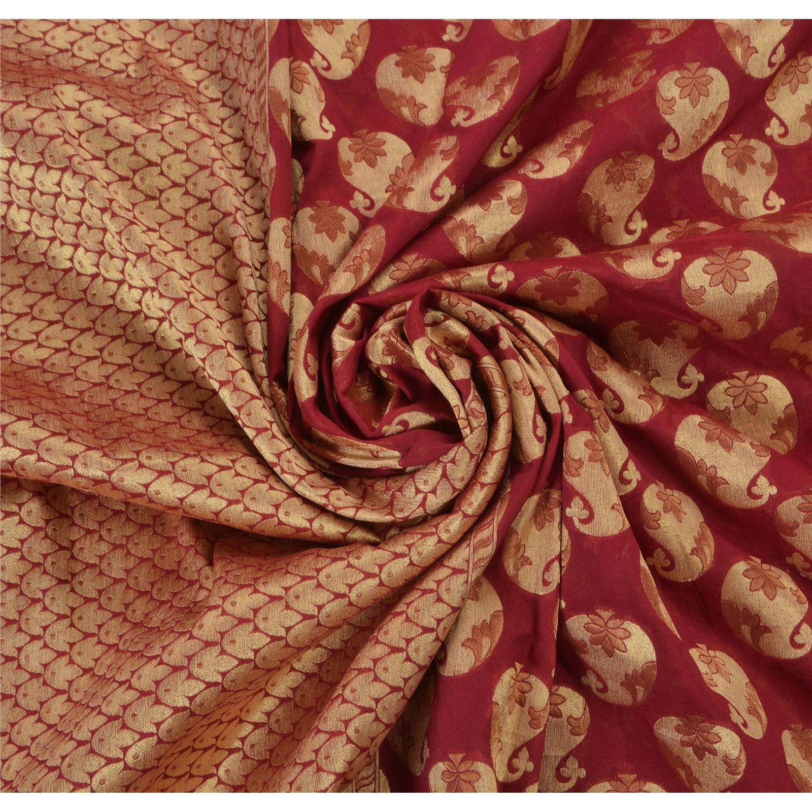 Sanskriti Vintage Dark Red Sarees Art Silk Woven Craft Fabric 5 Yd Premium Sari, PS-48167-Dark Red-Woven Work-Art Silk-5