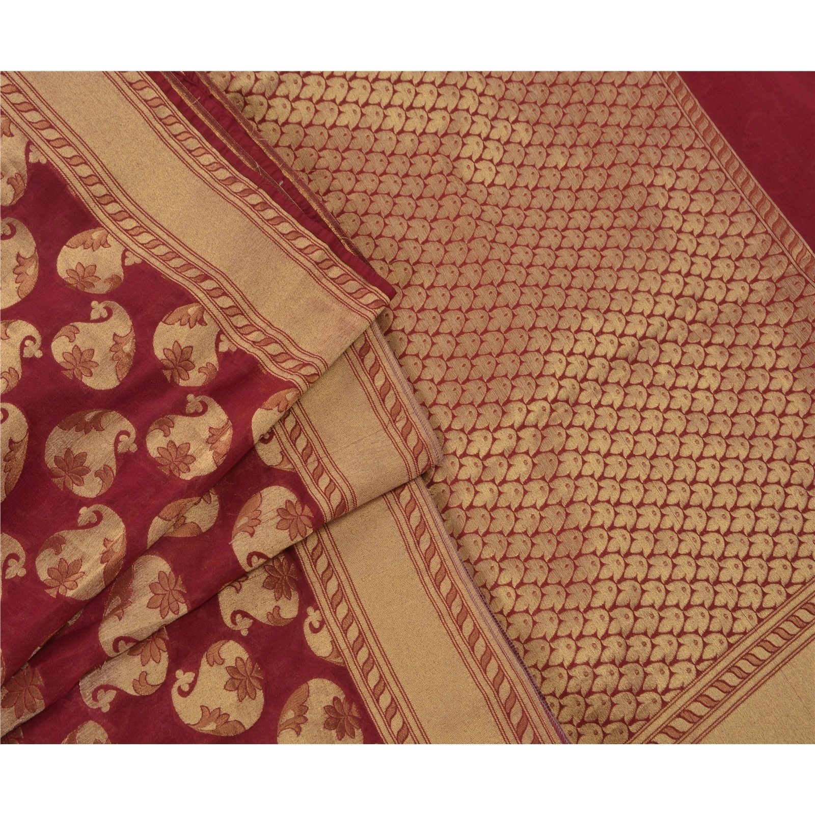 Sanskriti Vintage Dark Red Sarees Art Silk Woven Craft Fabric 5 Yd Premium Sari, PS-48167-Dark Red-Woven Work-Art Silk-6