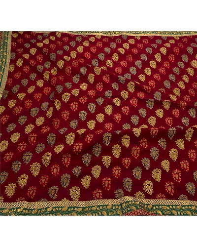 Sanskriti Vintage Sarees Blend Georgette Hand Beaded Craft Fabric Premium Sari, PS-48196-Dark Red-Thread Work-Blend Georgette-1