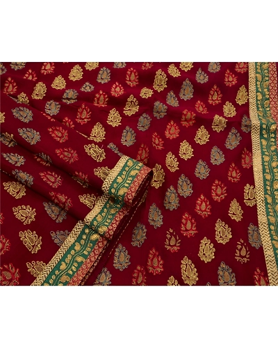 Sanskriti Vintage Sarees Blend Georgette Hand Beaded Craft Fabric Premium Sari, PS-48196-Dark Red-Thread Work-Blend Georgette-2