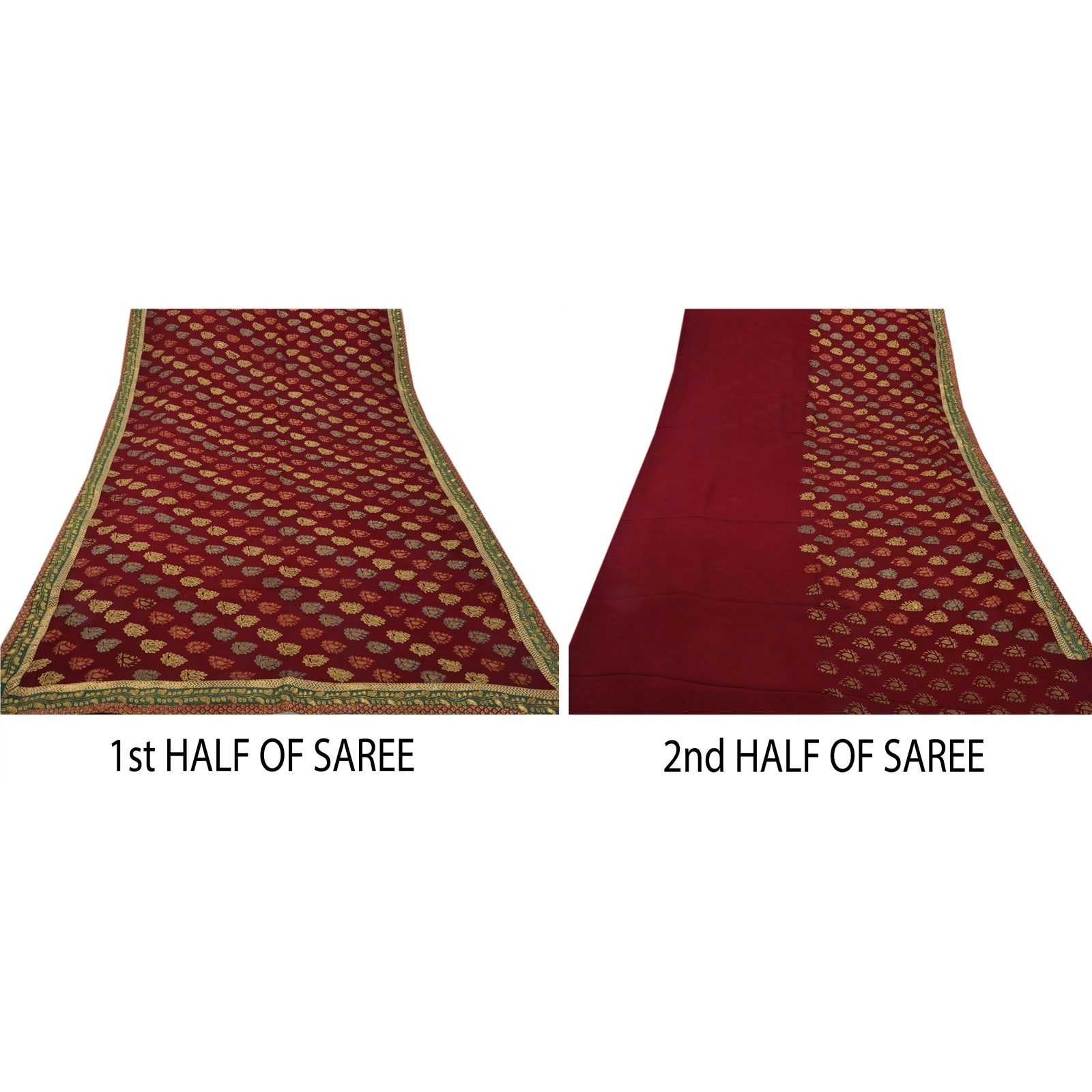 Sanskriti Vintage Sarees Blend Georgette Hand Beaded Craft Fabric Premium Sari, PS-48196-Dark Red-Thread Work-Blend Georgette-4