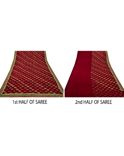 Sanskriti Vintage Sarees Blend Georgette Hand Beaded Craft Fabric Premium Sari, PS-48196-Dark Red-Thread Work-Blend Georgette-4