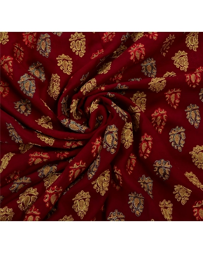 Sanskriti Vintage Sarees Blend Georgette Hand Beaded Craft Fabric Premium Sari, PS-48196-Dark Red-Thread Work-Blend Georgette-5
