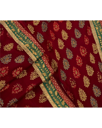 Sanskriti Vintage Sarees Blend Georgette Hand Beaded Craft Fabric Premium Sari, PS-48196-Dark Red-Thread Work-Blend Georgette-6