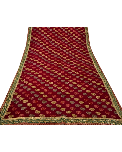 Sanskriti Vintage Sarees Blend Georgette Hand Beaded Craft Fabric Premium Sari, PS-48196-Dark Red-Thread Work-Blend Georgette-7