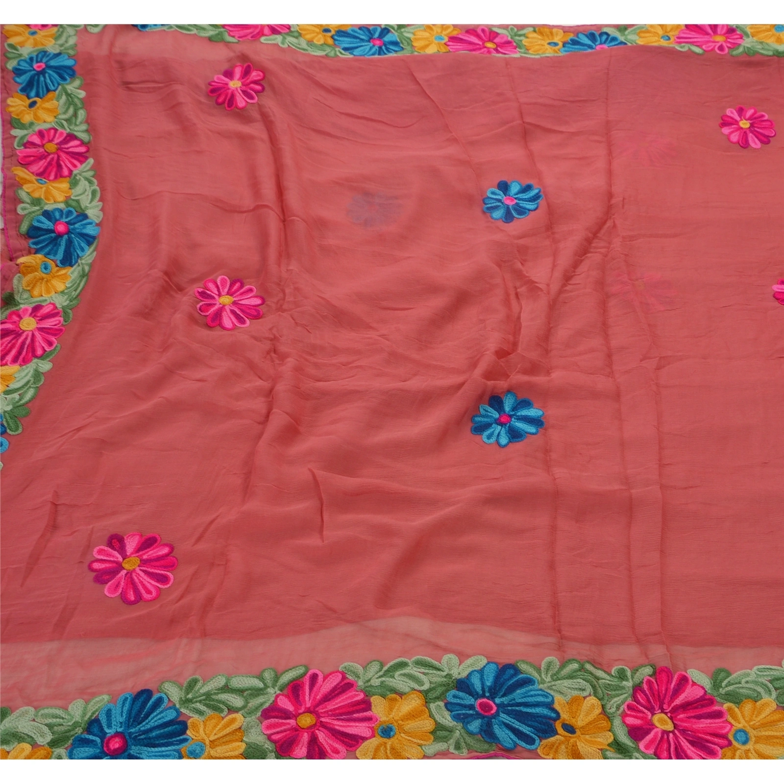 Sanskriti Vintage Pink Sarees Blend Georgette Hand Embroider Fabric Premium Sari, PS-48205-Pink-Thread Work-Blend Georgette-1