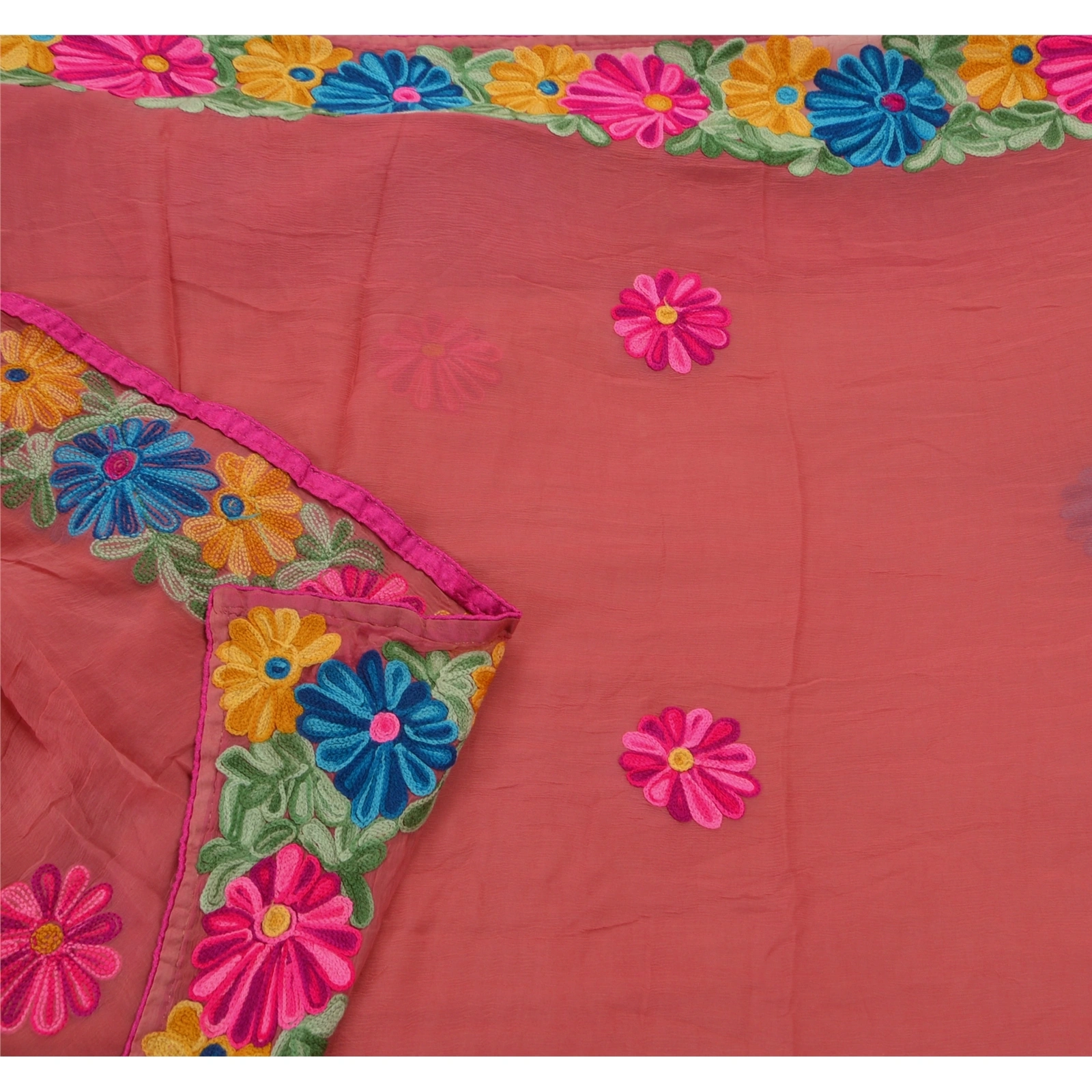 Sanskriti Vintage Pink Sarees Blend Georgette Hand Embroider Fabric Premium Sari, PS-48205-Pink-Thread Work-Blend Georgette-2