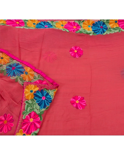 Sanskriti Vintage Pink Sarees Blend Georgette Hand Embroider Fabric Premium Sari, PS-48205-Pink-Thread Work-Blend Georgette-2