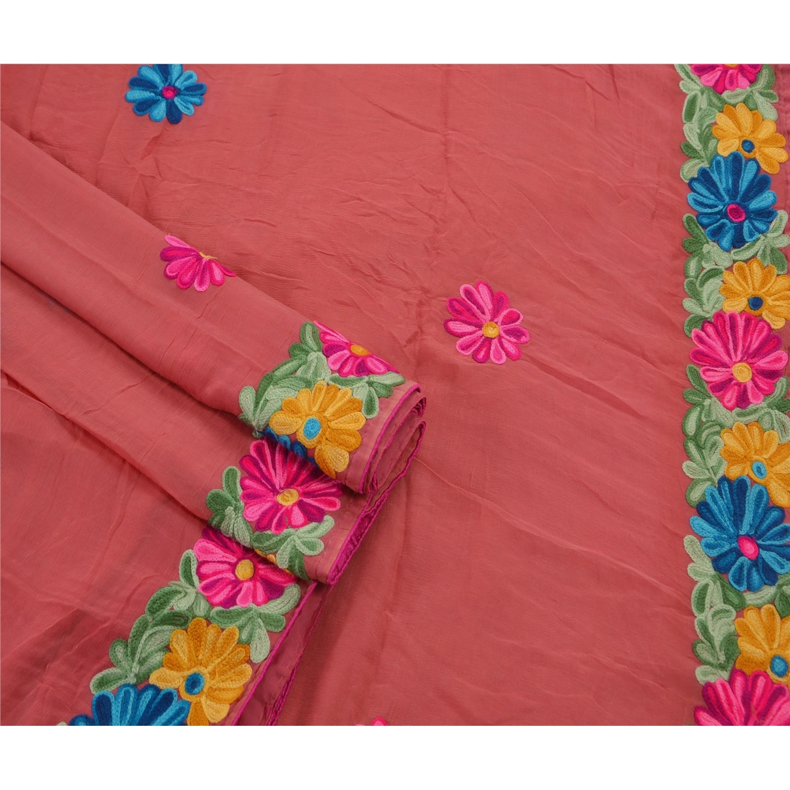 Sanskriti Vintage Pink Sarees Blend Georgette Hand Embroider Fabric Premium Sari, PS-48205-Pink-Thread Work-Blend Georgette-3