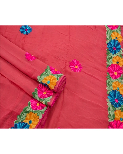 Sanskriti Vintage Pink Sarees Blend Georgette Hand Embroider Fabric Premium Sari, PS-48205-Pink-Thread Work-Blend Georgette-3