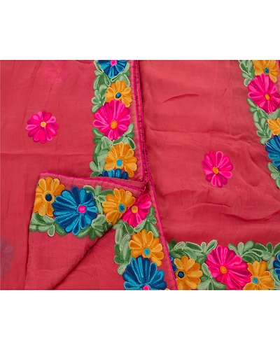 Sanskriti Vintage Pink Sarees Blend Georgette Hand Embroider Fabric Premium Sari, PS-48205-Pink-Thread Work-Blend Georgette-4