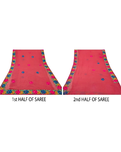 Sanskriti Vintage Pink Sarees Blend Georgette Hand Embroider Fabric Premium Sari, PS-48205-Pink-Thread Work-Blend Georgette-5
