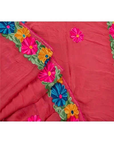 Sanskriti Vintage Pink Sarees Blend Georgette Hand Embroider Fabric Premium Sari, PS-48205-Pink-Thread Work-Blend Georgette-7