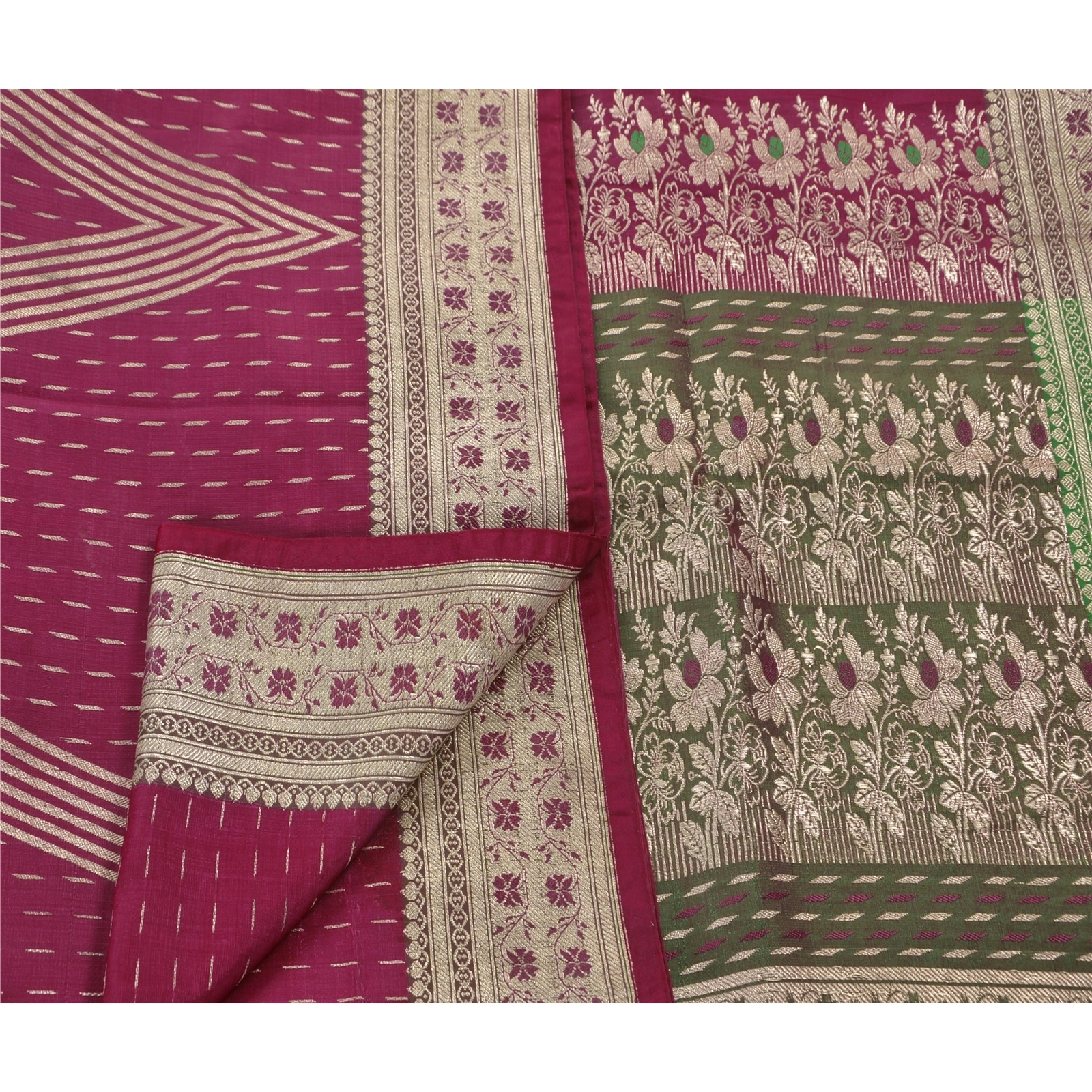 Sanskriti Vintage Pink Ethnic Sarees Art Silk Woven Brocade Fabric Premium Sari, PS-48213-Green-Woven Work-Art Silk-3