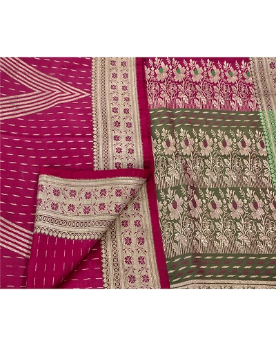 Sanskriti Vintage Pink Ethnic Sarees Art Silk Woven Brocade Fabric Premium Sari, PS-48213-Green-Woven Work-Art Silk-3