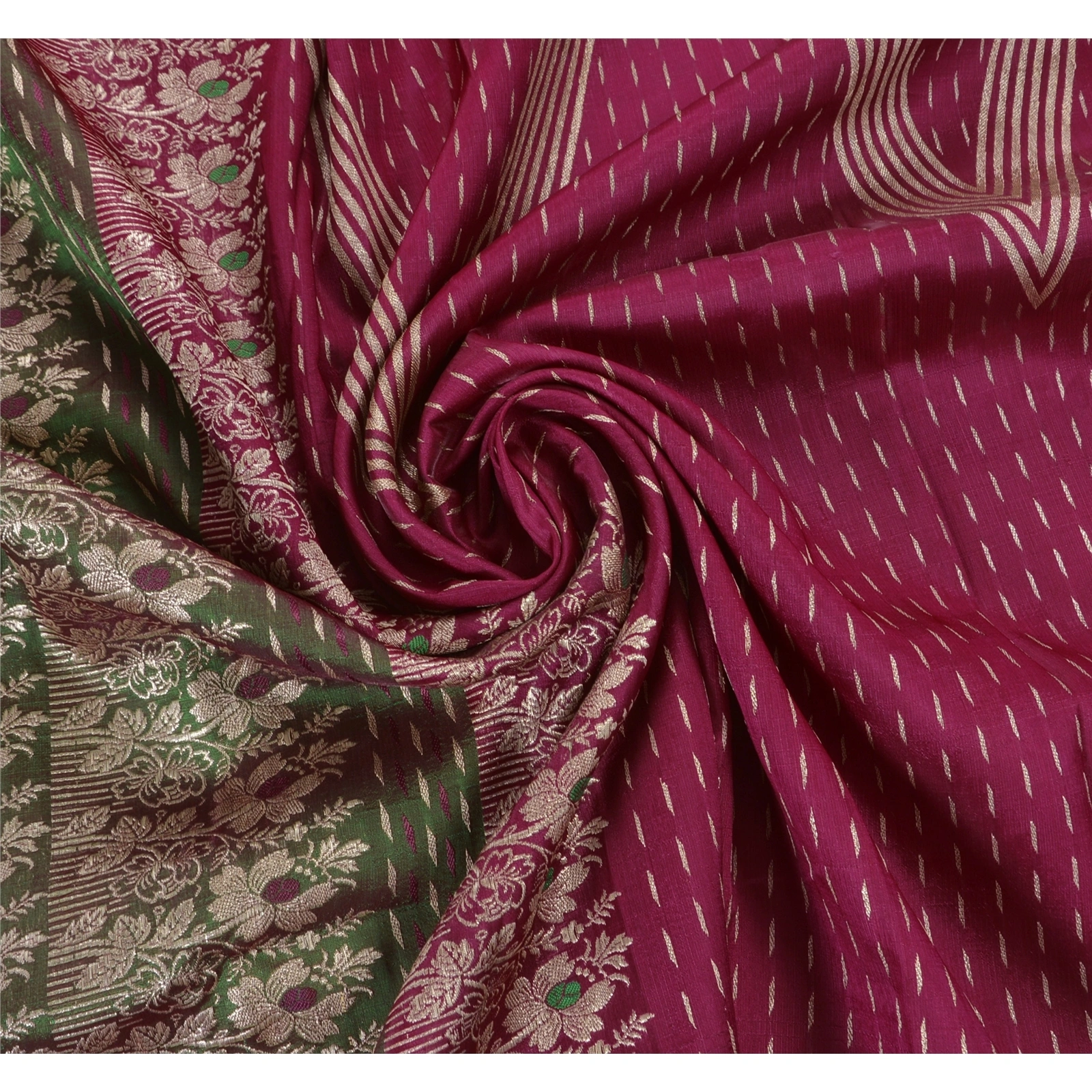 Sanskriti Vintage Pink Ethnic Sarees Art Silk Woven Brocade Fabric Premium Sari, PS-48213-Green-Woven Work-Art Silk-5