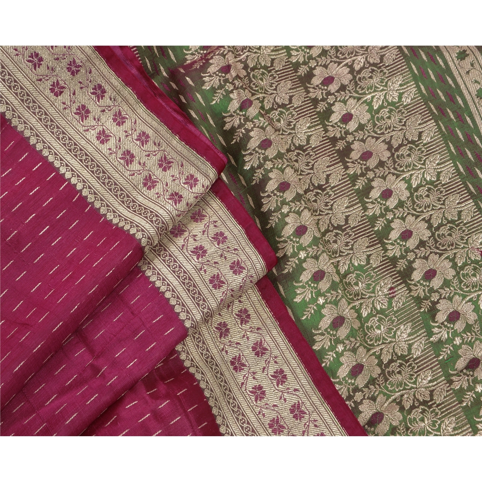 Sanskriti Vintage Pink Ethnic Sarees Art Silk Woven Brocade Fabric Premium Sari, PS-48213-Green-Woven Work-Art Silk-6