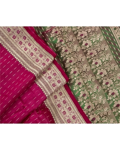 Sanskriti Vintage Pink Ethnic Sarees Art Silk Woven Brocade Fabric Premium Sari, PS-48213-Green-Woven Work-Art Silk-6