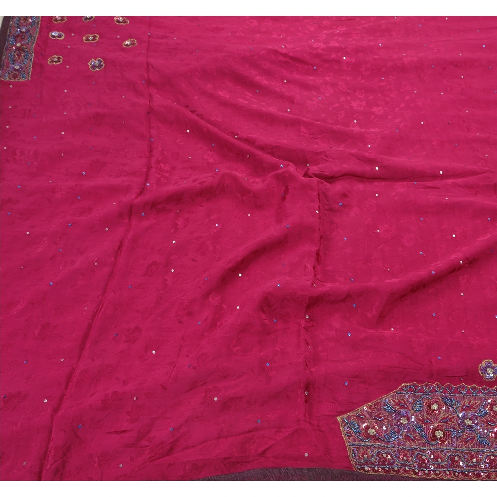 Sanskriti Vintage Pink Sarees 100% Pure Crepe Silk Hand Beaded Woven Fabric Sari, PS-48215-Pink-Sequins Work With Woven Work-100% Pure Crepe Silk-1