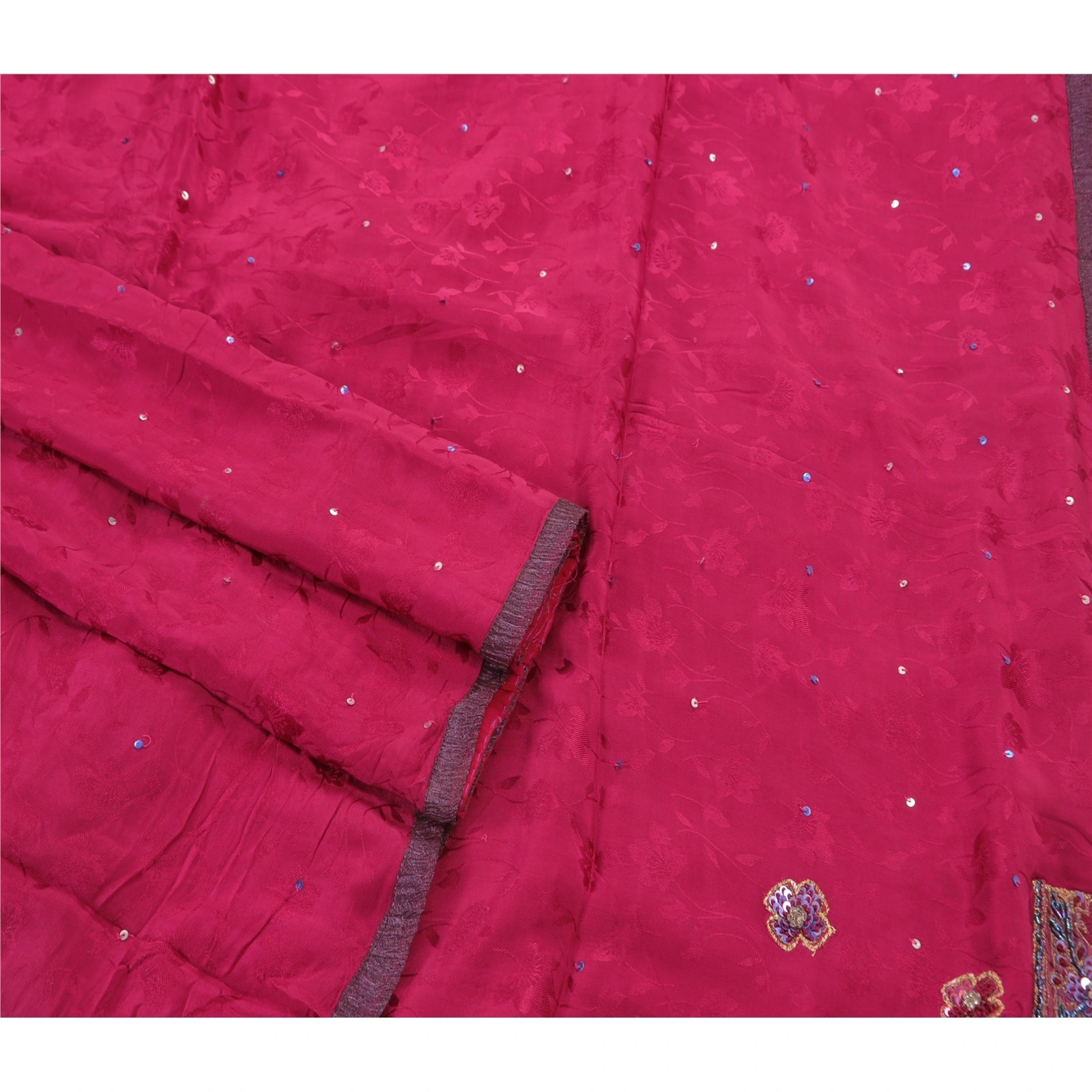 Sanskriti Vintage Pink Sarees 100% Pure Crepe Silk Hand Beaded Woven Fabric Sari, PS-48215-Pink-Sequins Work With Woven Work-100% Pure Crepe Silk-2