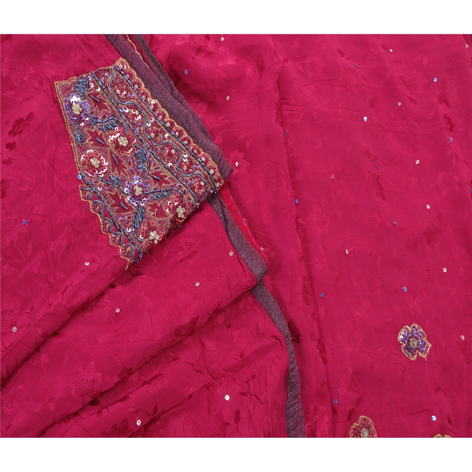 Sanskriti Vintage Pink Sarees 100% Pure Crepe Silk Hand Beaded Woven Fabric Sari, PS-48215-Pink-Sequins Work With Woven Work-100% Pure Crepe Silk-6