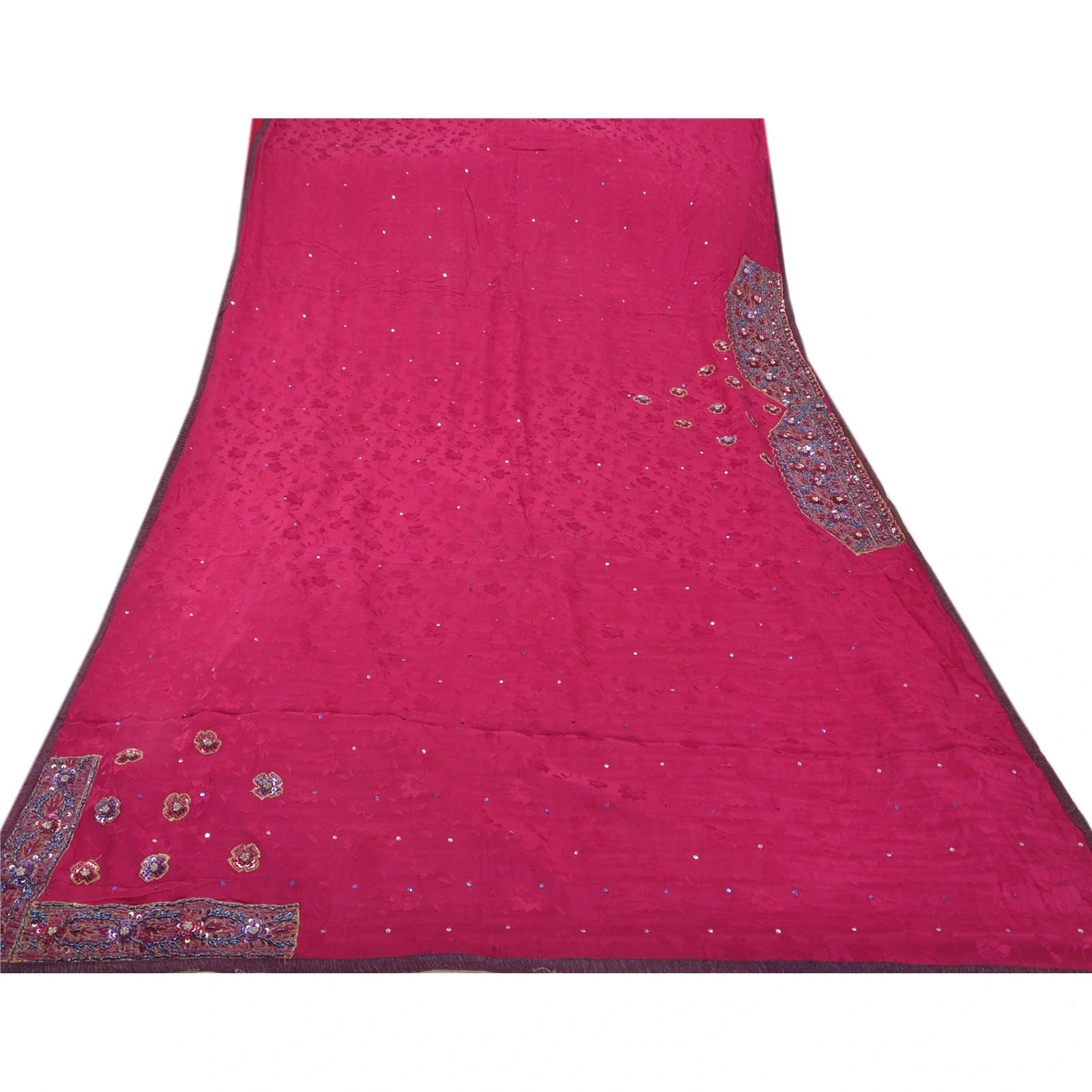 Sanskriti Vintage Pink Sarees 100% Pure Crepe Silk Hand Beaded Woven Fabric Sari, PS-48215-Pink-Sequins Work With Woven Work-100% Pure Crepe Silk-7