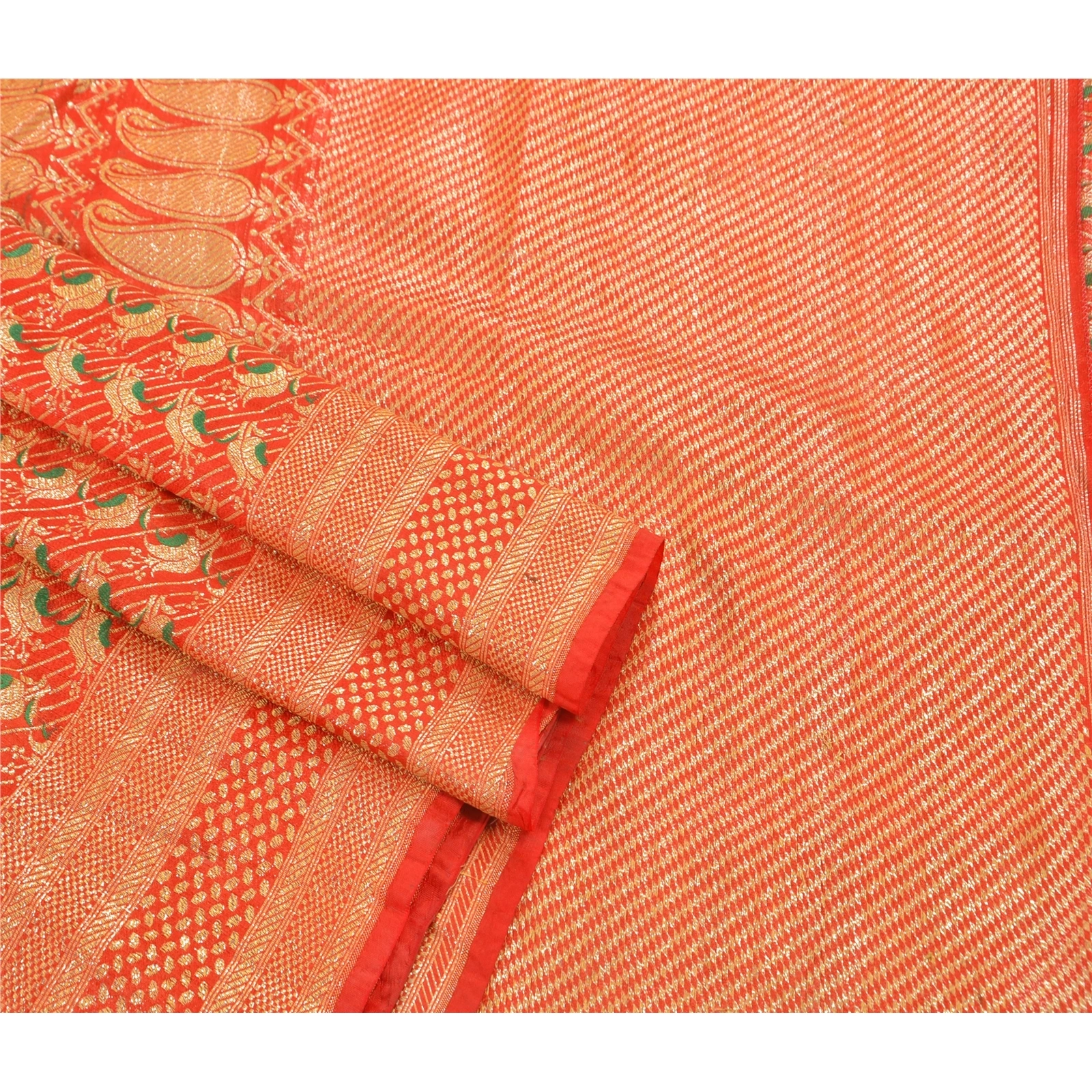 Sanskriti Vintage Peach Indian Sarees Art Silk Woven Fabric Craft Premium Sari, PS-48219-Peach-Woven Work-Art Silk-2