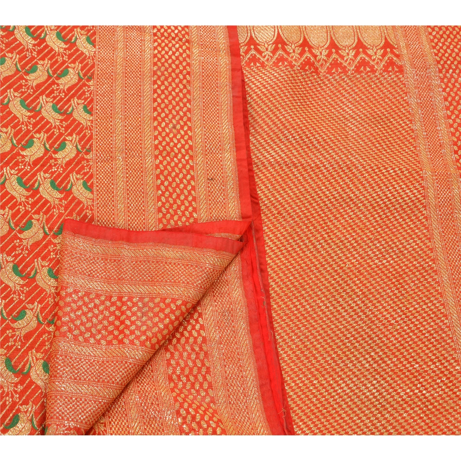 Sanskriti Vintage Peach Indian Sarees Art Silk Woven Fabric Craft Premium Sari, PS-48219-Peach-Woven Work-Art Silk-3