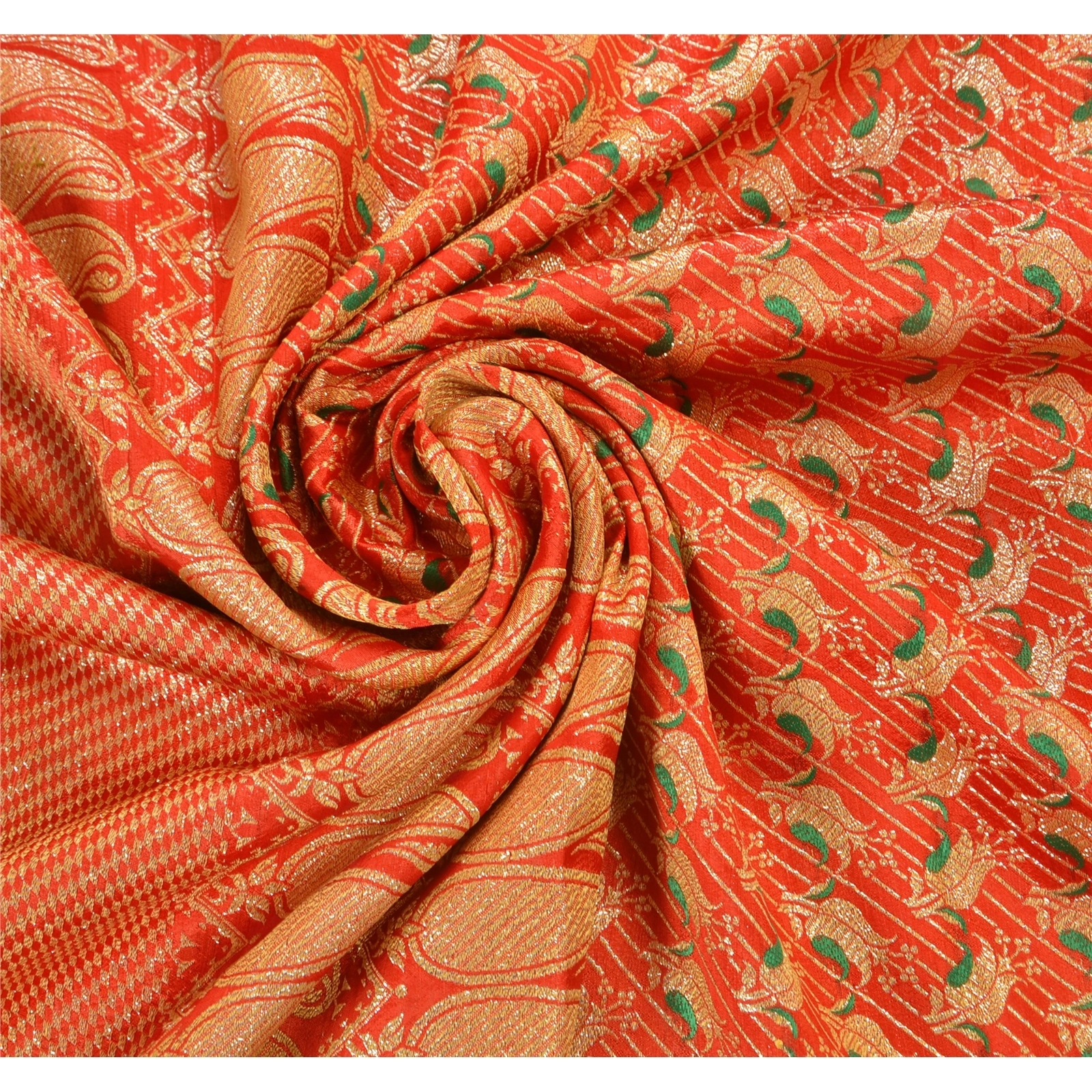 Sanskriti Vintage Peach Indian Sarees Art Silk Woven Fabric Craft Premium Sari, PS-48219-Peach-Woven Work-Art Silk-5