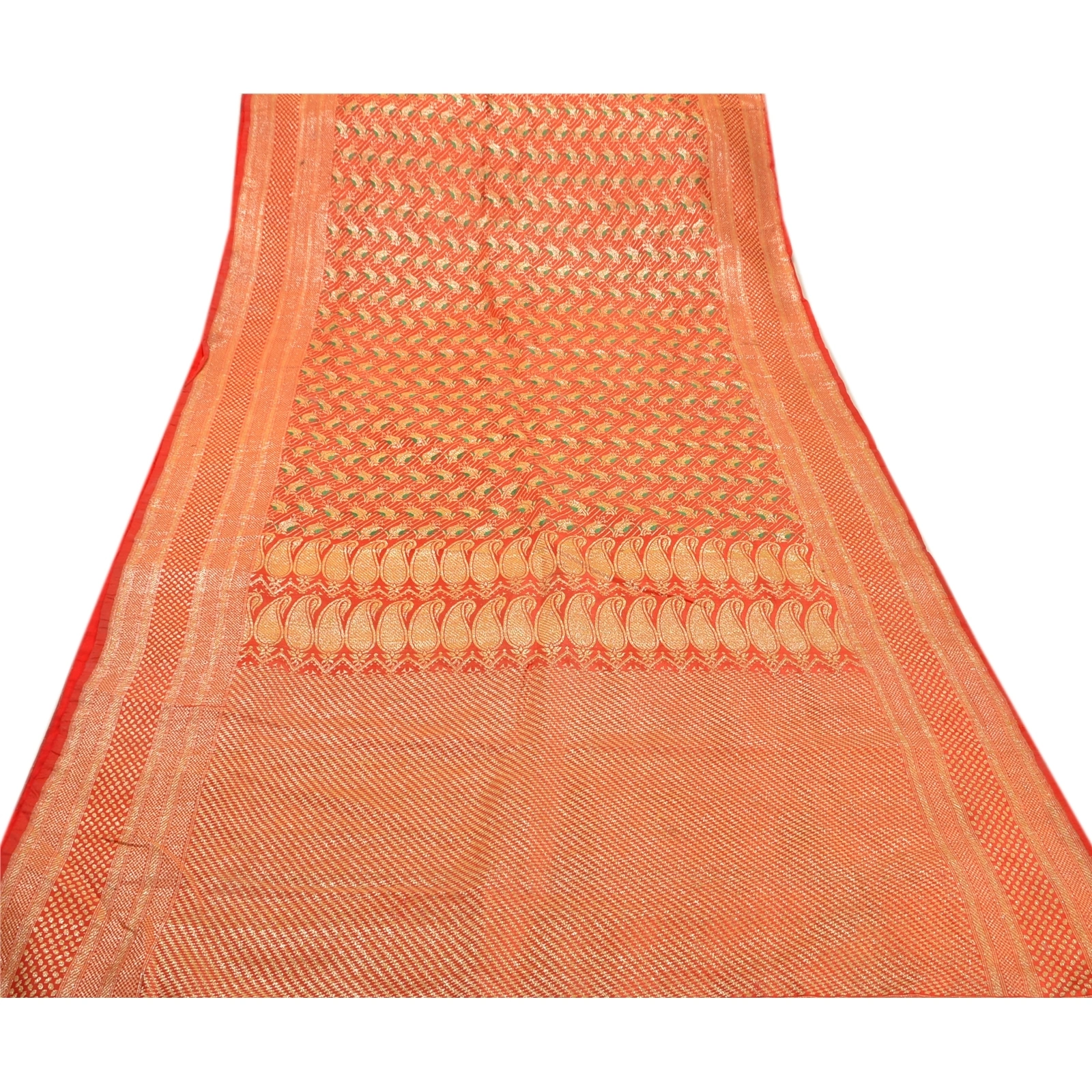 Sanskriti Vintage Peach Indian Sarees Art Silk Woven Fabric Craft Premium Sari, PS-48219-Peach-Woven Work-Art Silk-7