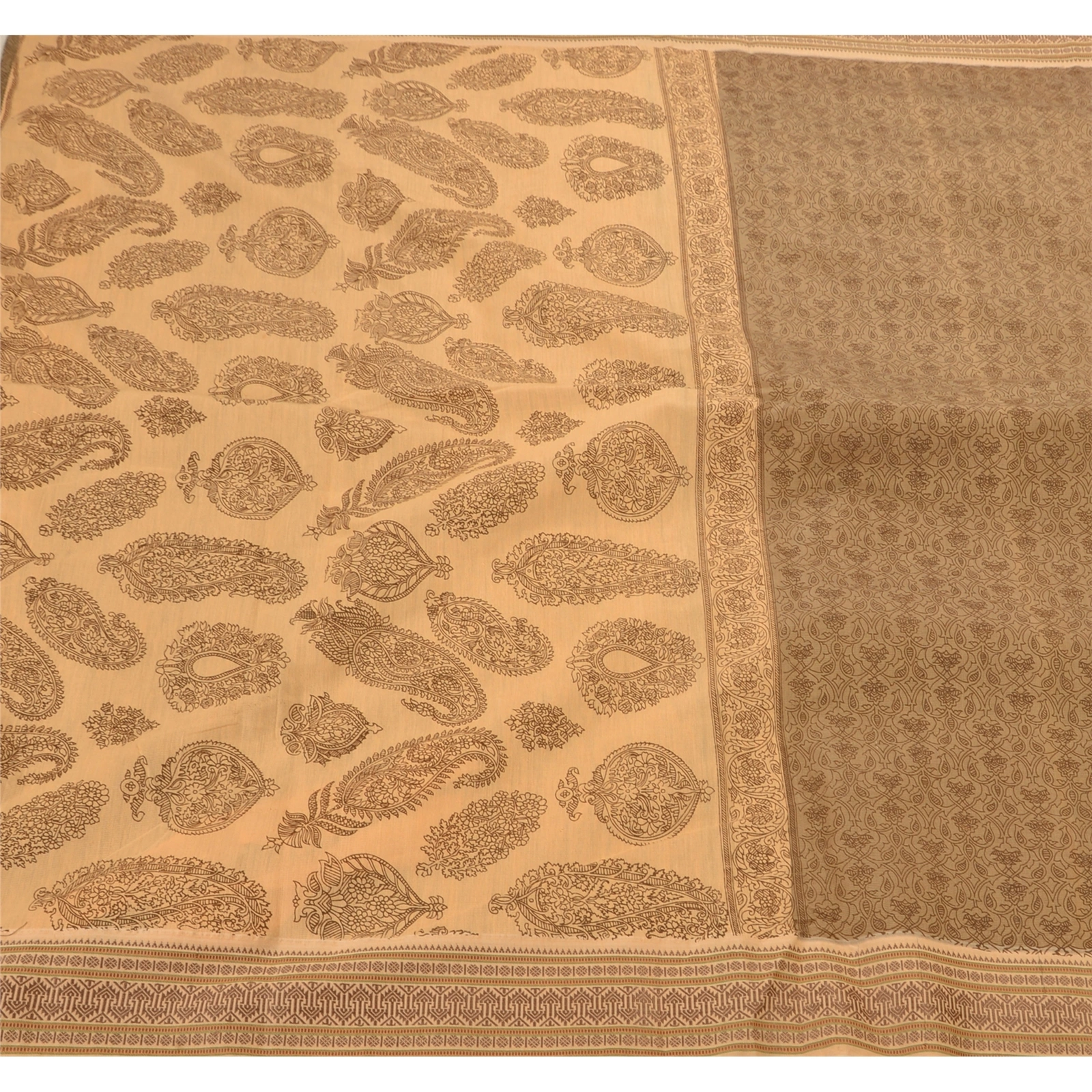 Sanskriti Vintage Indian Cream Sarees 100% Pure Cotton Craft Fabric Printed Sari, PS-48254-Cream-Woven &amp; Printed Work-100% Pure Cotton-1