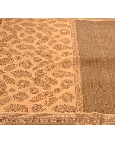 Sanskriti Vintage Indian Cream Sarees 100% Pure Cotton Craft Fabric Printed Sari, PS-48254-Cream-Woven &amp; Printed Work-100% Pure Cotton-1