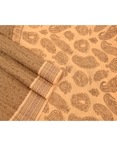 Sanskriti Vintage Indian Cream Sarees 100% Pure Cotton Craft Fabric Printed Sari, PS-48254-Cream-Woven &amp; Printed Work-100% Pure Cotton-2