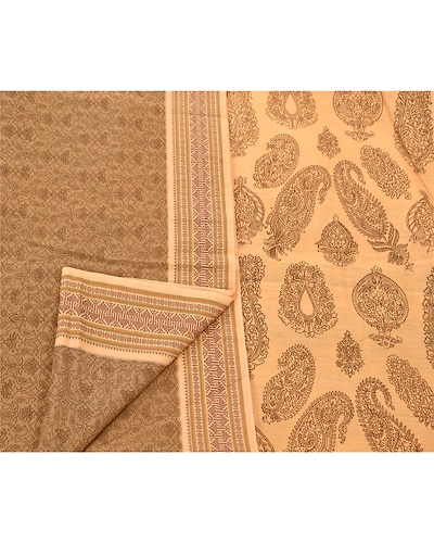 Sanskriti Vintage Indian Cream Sarees 100% Pure Cotton Craft Fabric Printed Sari, PS-48254-Cream-Woven &amp; Printed Work-100% Pure Cotton-3