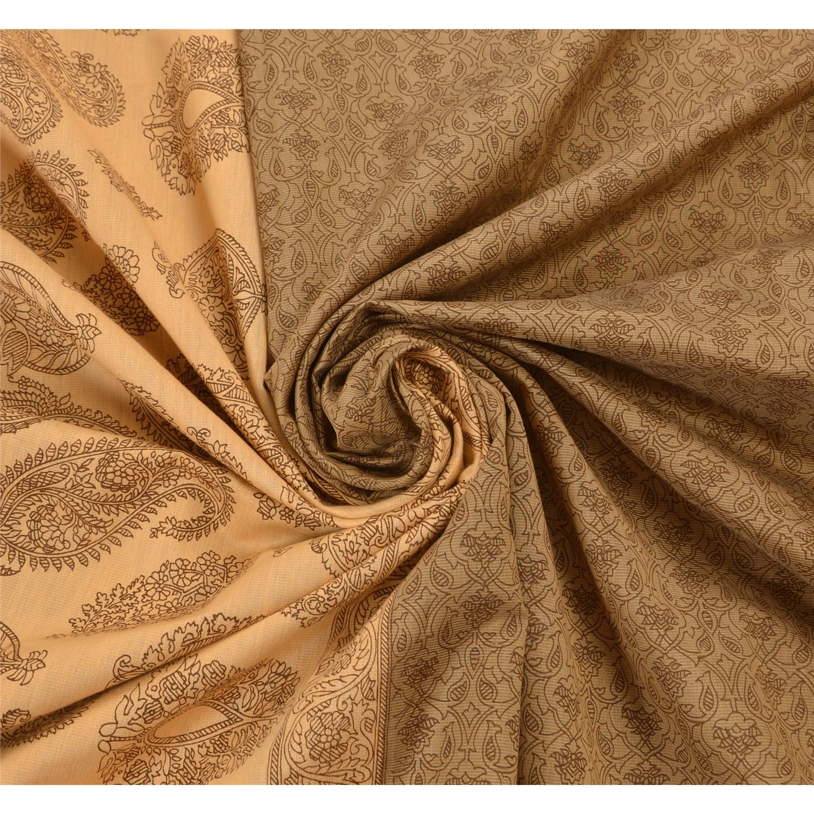 Sanskriti Vintage Indian Cream Sarees 100% Pure Cotton Craft Fabric Printed Sari, PS-48254-Cream-Woven &amp; Printed Work-100% Pure Cotton-5