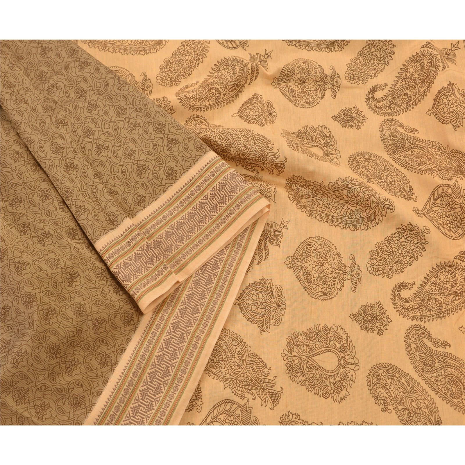 Sanskriti Vintage Indian Cream Sarees 100% Pure Cotton Craft Fabric Printed Sari, PS-48254-Cream-Woven &amp; Printed Work-100% Pure Cotton-6