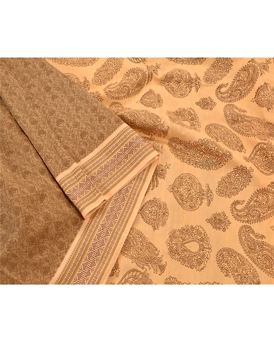 Sanskriti Vintage Indian Cream Sarees 100% Pure Cotton Craft Fabric Printed Sari, PS-48254-Cream-Woven &amp; Printed Work-100% Pure Cotton-6