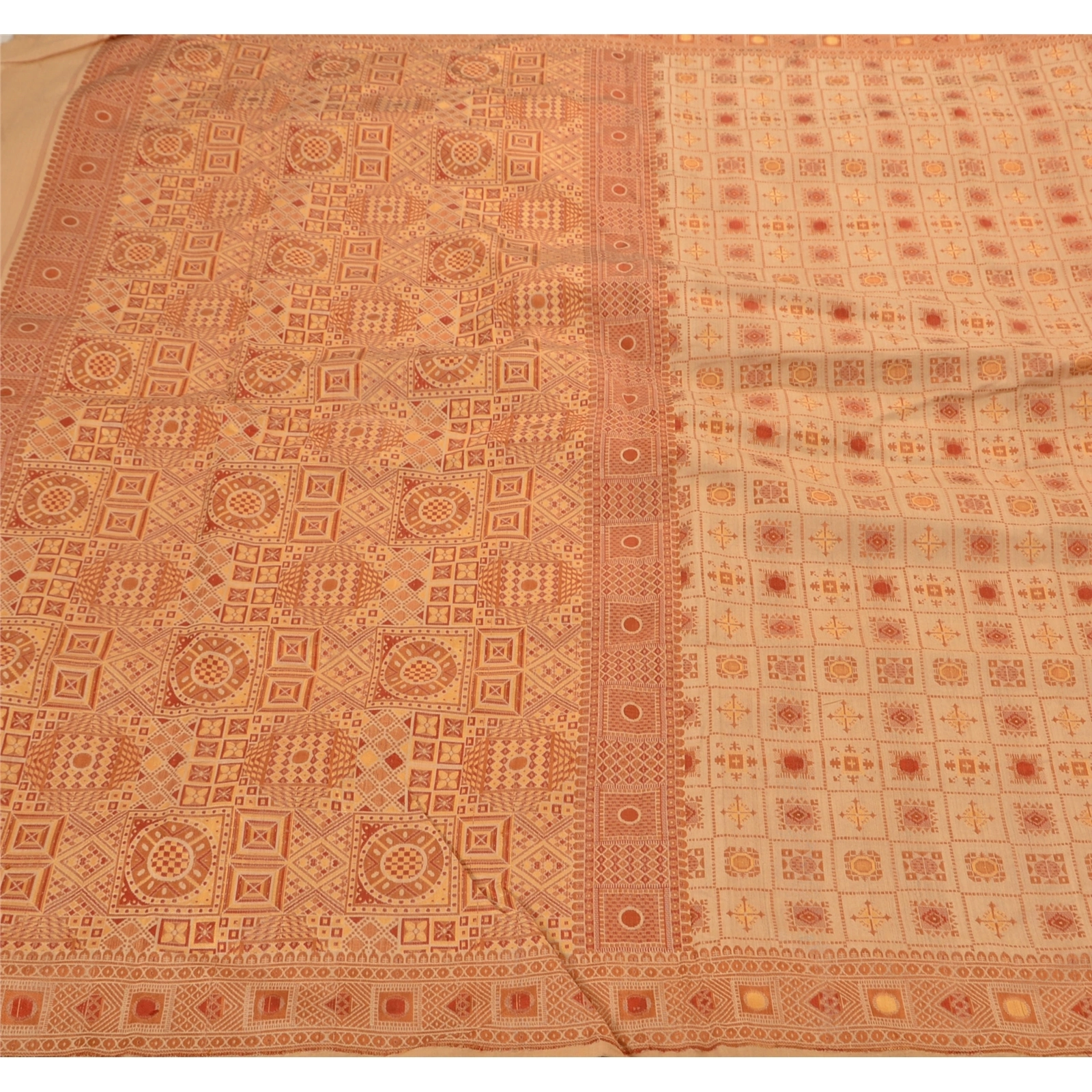 Sanskriti Vintage Indian Cream Sarees 100% Pure Silk Woven Fabric Premium Sari, PS-48268-Cream-Woven Work-100% Pure Silk-1