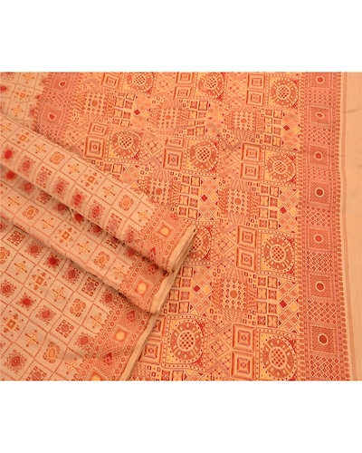 Sanskriti Vintage Indian Cream Sarees 100% Pure Silk Woven Fabric Premium Sari, PS-48268-Cream-Woven Work-100% Pure Silk-2