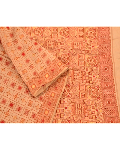 Sanskriti Vintage Indian Cream Sarees 100% Pure Silk Woven Fabric Premium Sari, PS-48268-Cream-Woven Work-100% Pure Silk-6