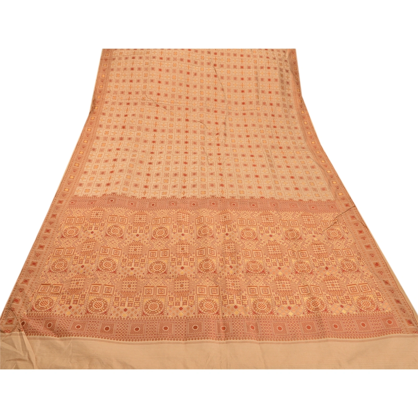 Sanskriti Vintage Indian Cream Sarees 100% Pure Silk Woven Fabric Premium Sari, PS-48268-Cream-Woven Work-100% Pure Silk-7