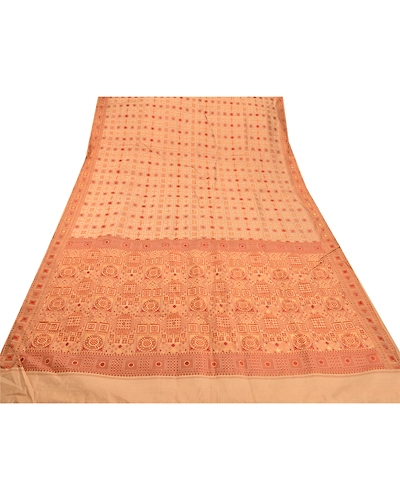 Sanskriti Vintage Indian Cream Sarees 100% Pure Silk Woven Fabric Premium Sari, PS-48268-Cream-Woven Work-100% Pure Silk-7