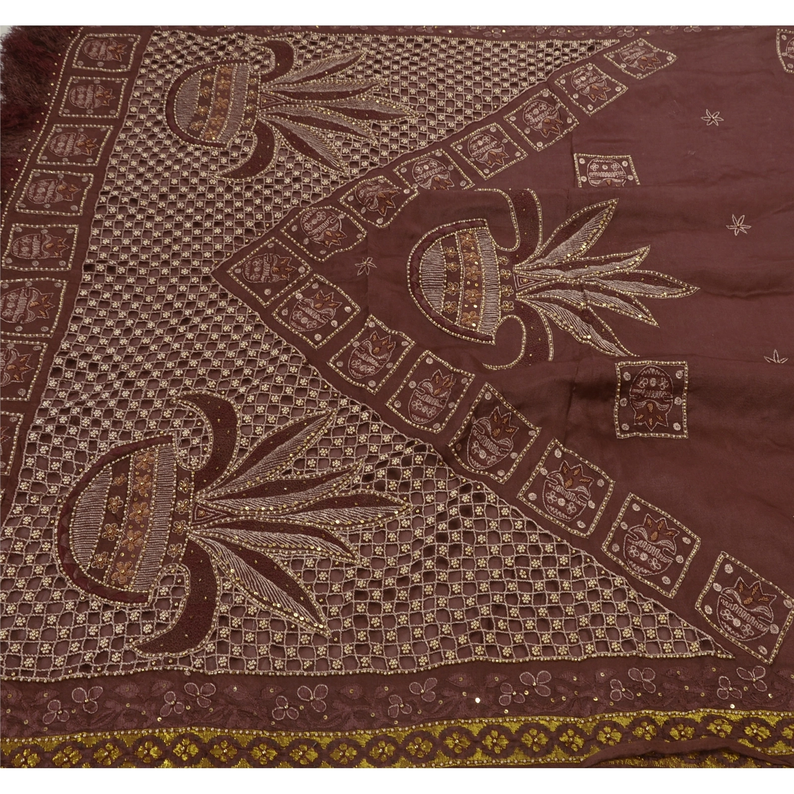 Sanskriti Vintage Brown Sarees Art Silk Hand Beaded Premium Fabric Cultural Sari, PS-48293-Brown-Beaded Work-Art Silk-1