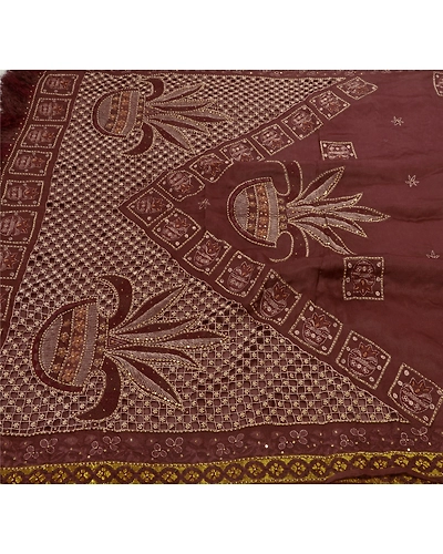 Sanskriti Vintage Brown Sarees Art Silk Hand Beaded Premium Fabric Cultural Sari, PS-48293-Brown-Beaded Work-Art Silk-1