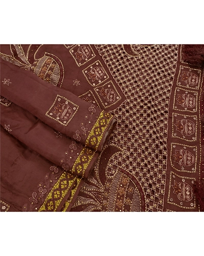 Sanskriti Vintage Brown Sarees Art Silk Hand Beaded Premium Fabric Cultural Sari, PS-48293-Brown-Beaded Work-Art Silk-2