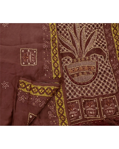 Sanskriti Vintage Brown Sarees Art Silk Hand Beaded Premium Fabric Cultural Sari, PS-48293-Brown-Beaded Work-Art Silk-3