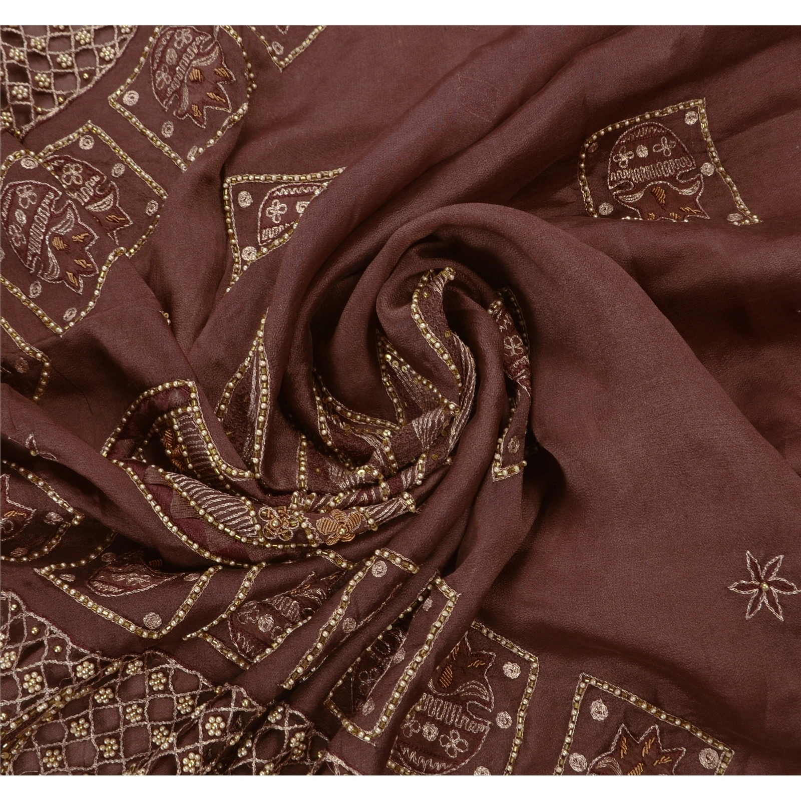 Sanskriti Vintage Brown Sarees Art Silk Hand Beaded Premium Fabric Cultural Sari, PS-48293-Brown-Beaded Work-Art Silk-5