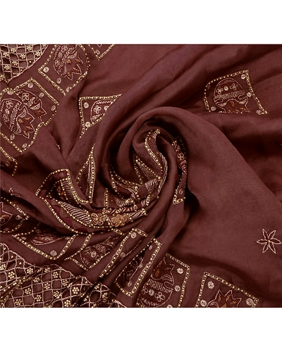 Sanskriti Vintage Brown Sarees Art Silk Hand Beaded Premium Fabric Cultural Sari, PS-48293-Brown-Beaded Work-Art Silk-5
