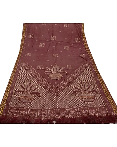 Sanskriti Vintage Brown Sarees Art Silk Hand Beaded Premium Fabric Cultural Sari, PS-48293-Brown-Beaded Work-Art Silk-6
