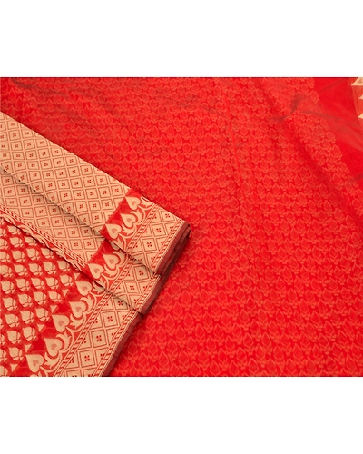 Sanskriti Vintage Indian Red Sarees Art Silk Woven Fabric Premium Cultural Sari, PS-48303-Red-Woven Work-Art Silk-2